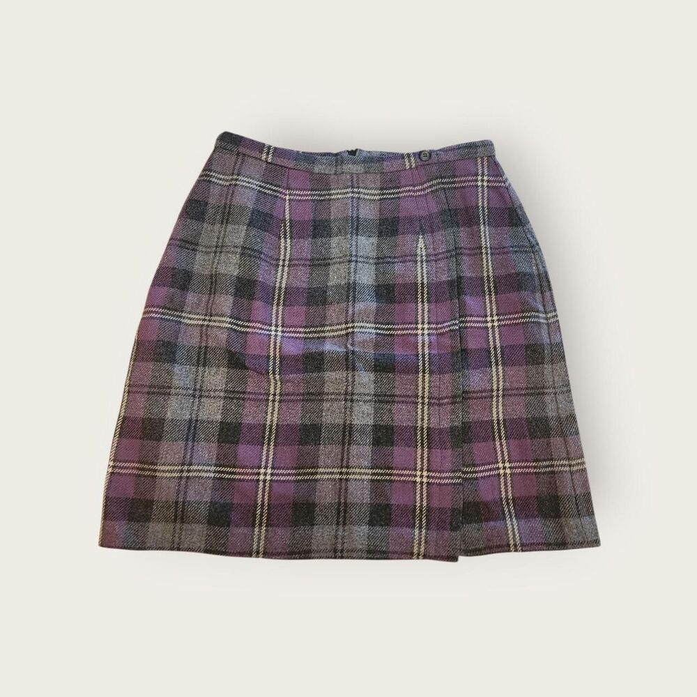 Vintage 90s Bridgewater purple plaid preppy mini skirt Size 6